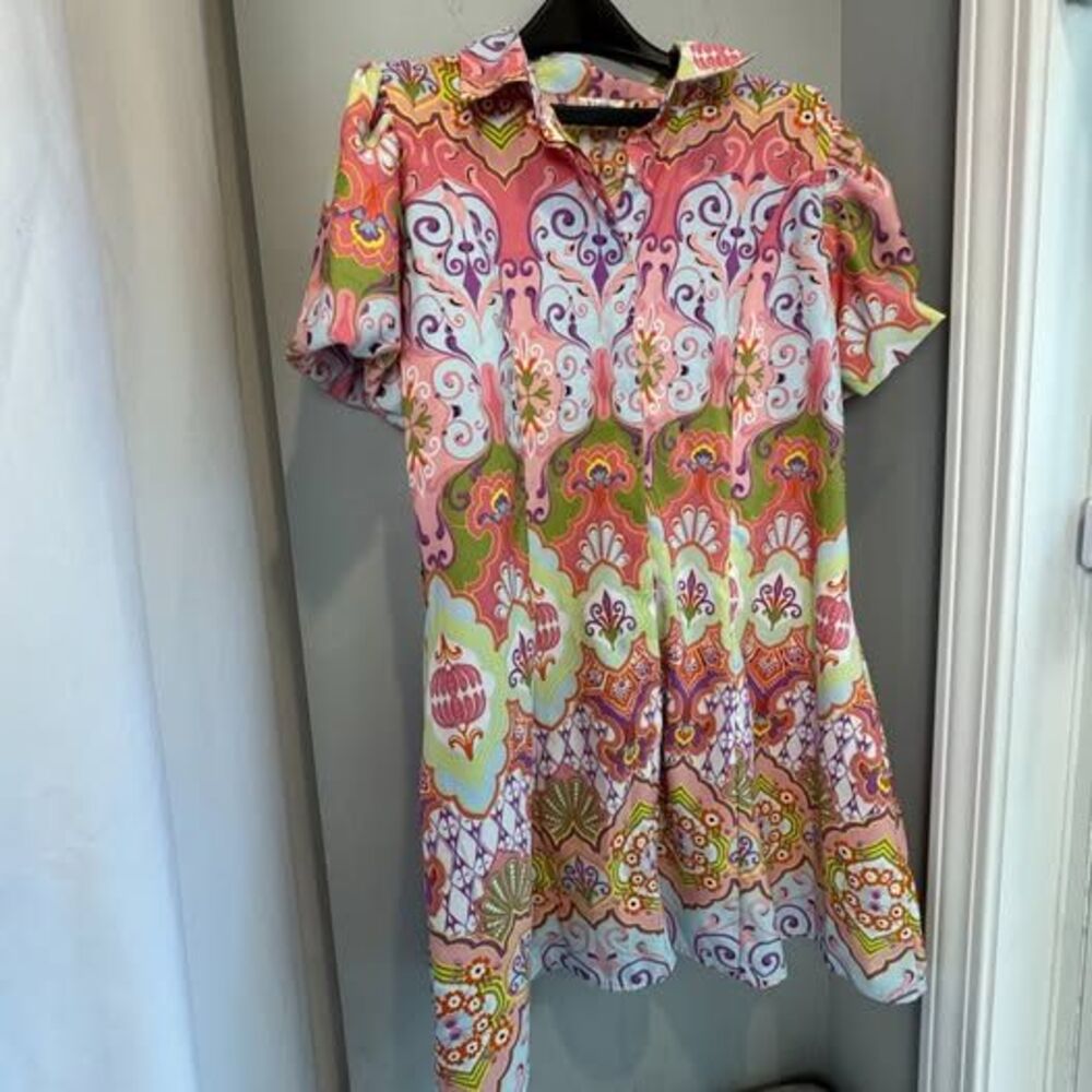 Her Destiny Floral Mini Dress L Puff Sleeve Belted Collared Button Front